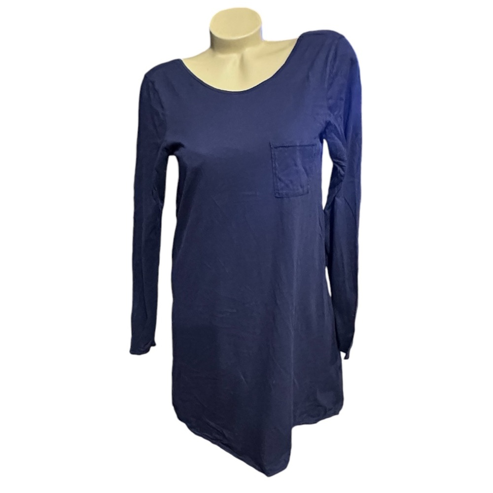 Chaser Long Sleeve Pocket Tee Dress Navy Blue Cove Medium NEW NWT
